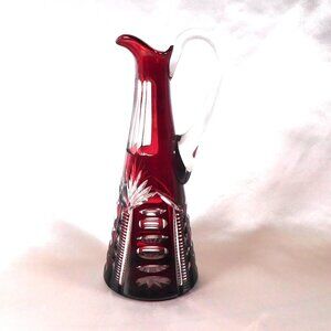 Red Cut to Clear Small Pitcher or Jug #25224
